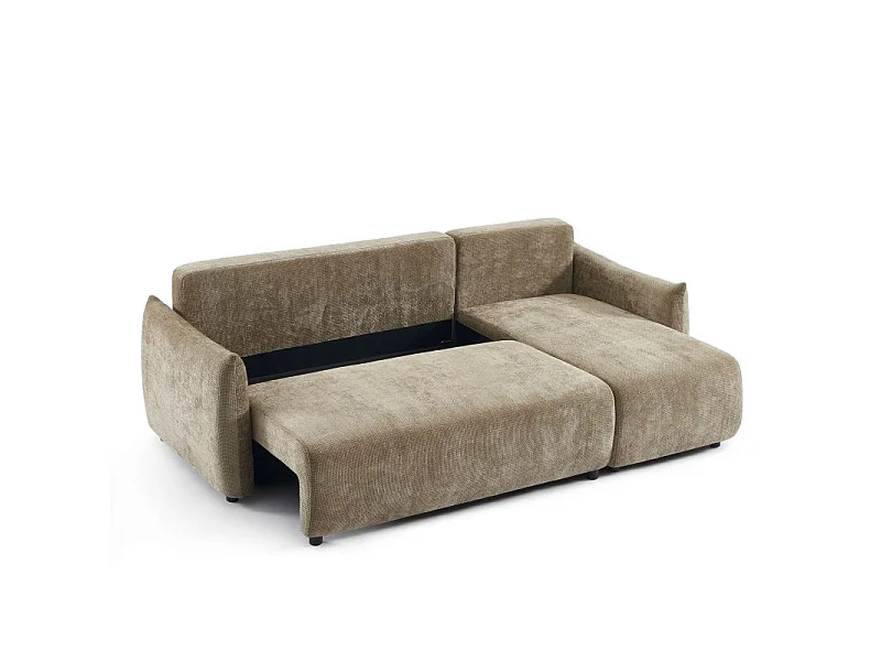 Canapé d'angle convertible réversible tissu chenille 4 places marron ORIANE