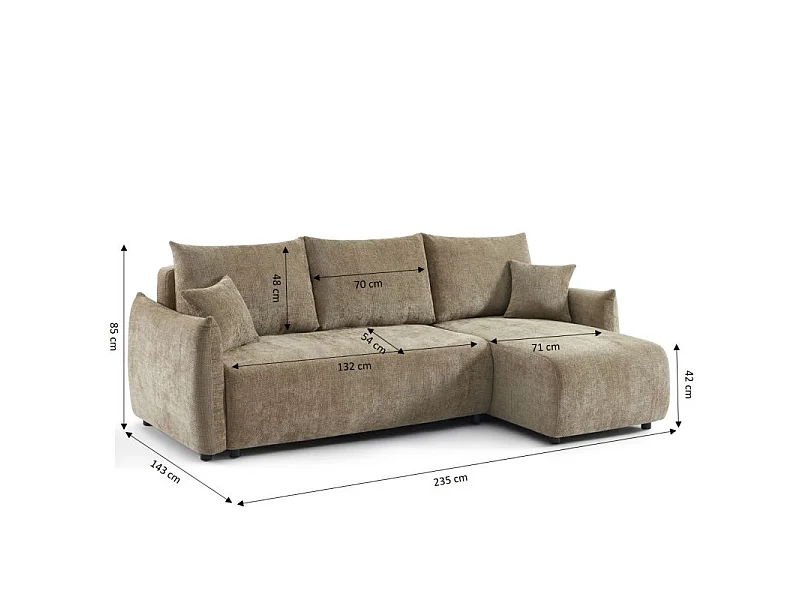 Canapé d'angle convertible réversible tissu chenille 4 places marron ORIANE