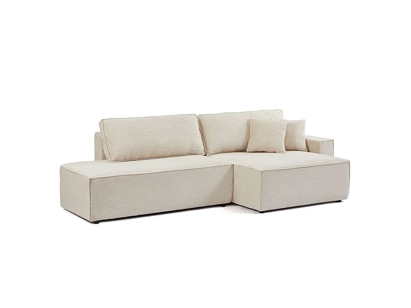Canapé d'angle droit ouvert convertible velours côtelé 4 places beige IOLITE