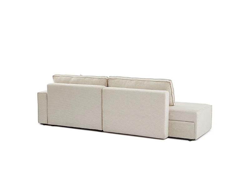Canapé d'angle droit ouvert convertible velours côtelé 4 places beige IOLITE