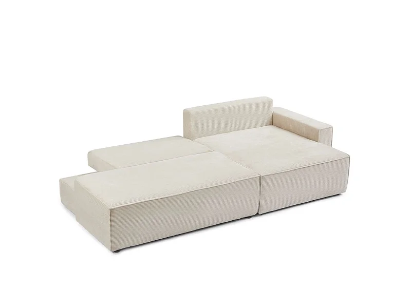 Canapé d'angle droit ouvert convertible velours côtelé 4 places beige IOLITE