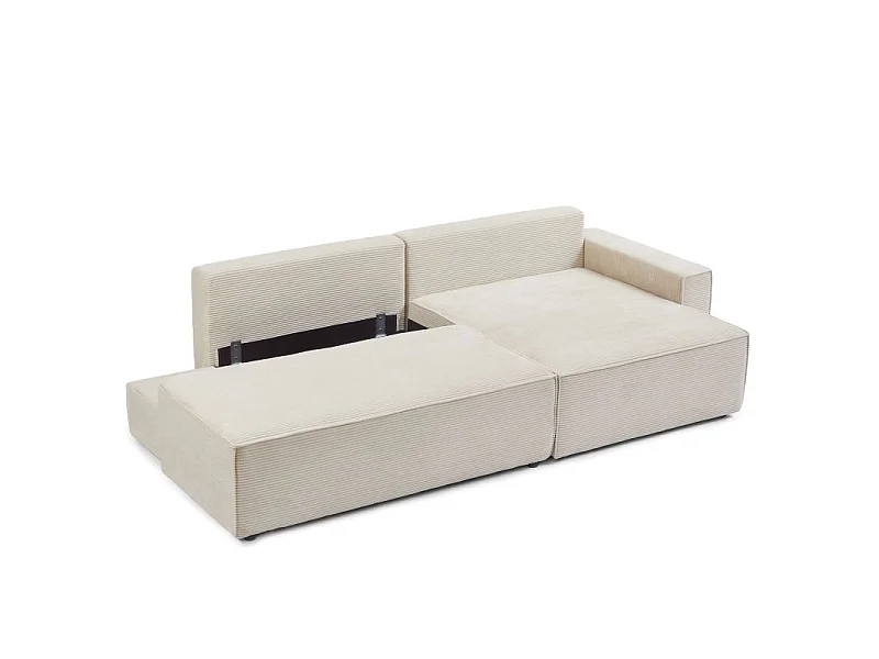 Canapé d'angle droit ouvert convertible velours côtelé 4 places beige IOLITE