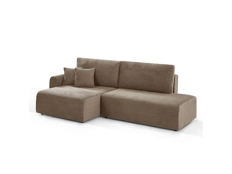 Canapé d'angle gauche ouvert convertible velours côtelé 4 places taupe KALYS