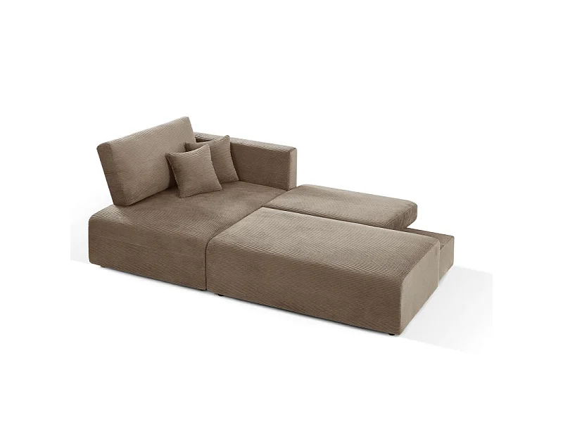 Canapé d'angle gauche ouvert convertible velours côtelé 4 places taupe KALYS
