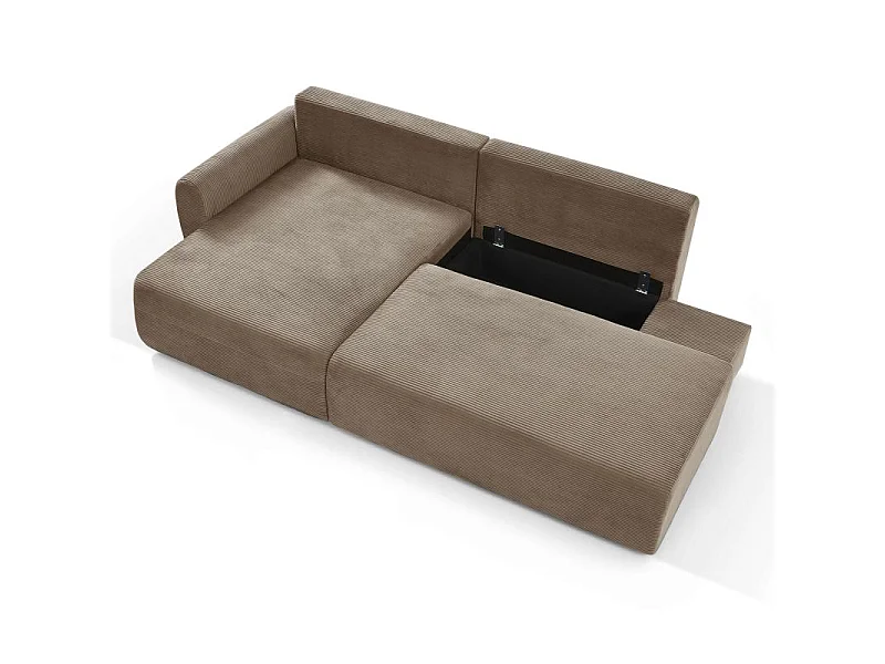 Canapé d'angle gauche ouvert convertible velours côtelé 4 places taupe KALYS