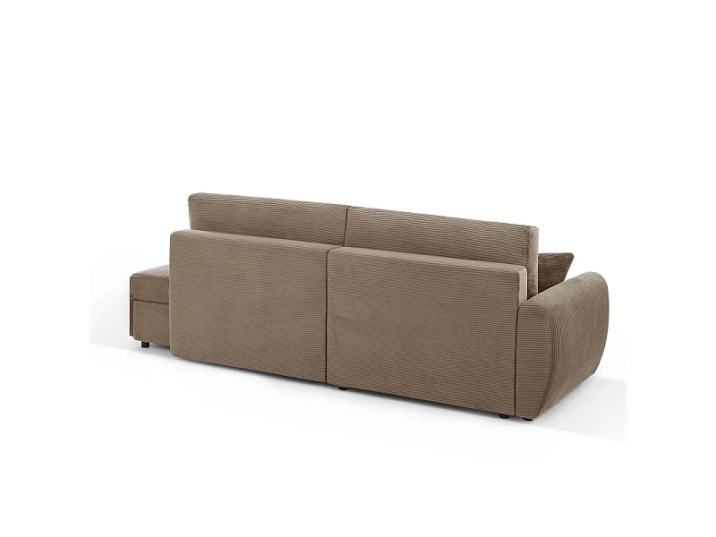 Canapé d'angle gauche ouvert convertible velours côtelé 4 places taupe KALYS