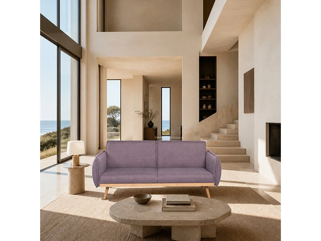 Canapé droit convertible tissu 3 places mauve BIARRITZ