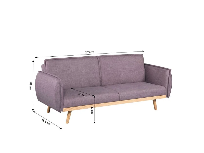 Canapé droit convertible tissu 3 places mauve BIARRITZ