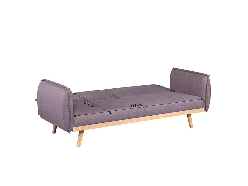 Canapé droit convertible tissu 3 places mauve BIARRITZ
