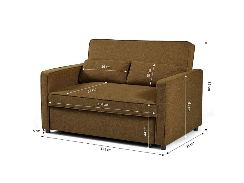 Canapé droit convertible tissu 2 places marron ALIZE