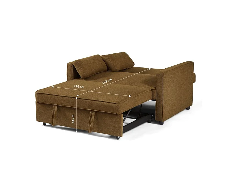 Canapé droit convertible tissu 2 places marron ALIZE