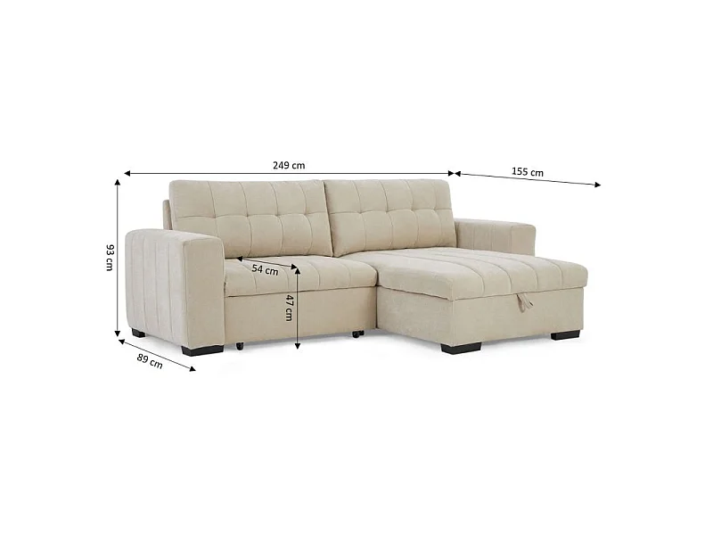 Canapé d'angle convertible réversible tissu 4 places beige AZURE
