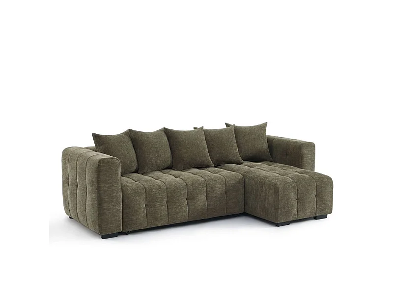 Canapé d'angle convertible réversible tissu 4 places vert HONFLEUR