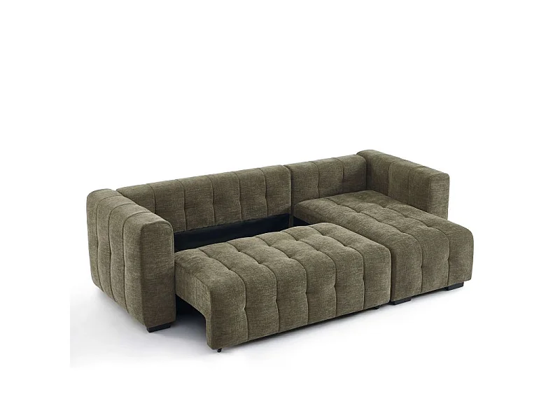 Canapé d'angle convertible réversible tissu 4 places vert HONFLEUR