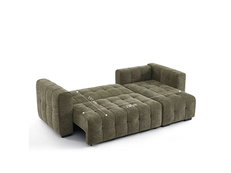 Canapé d'angle convertible réversible tissu 4 places vert HONFLEUR