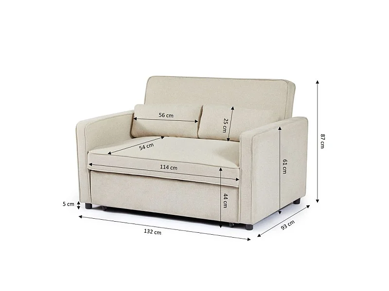 Canapé droit convertible tissu 2 places beige ALIZE
