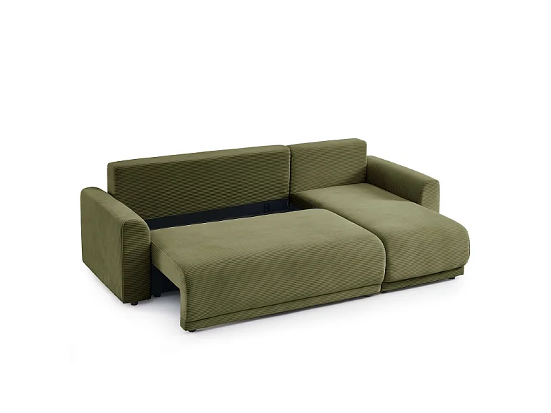 Canapé d'angle convertible réversible velours côtelé 4 places vert ELVYN
