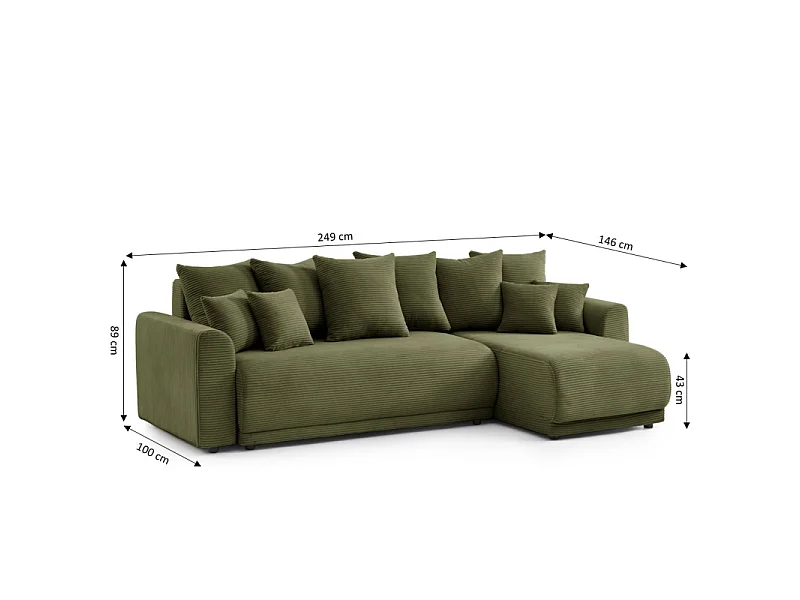 Canapé d'angle convertible réversible velours côtelé 4 places vert ELVYN
