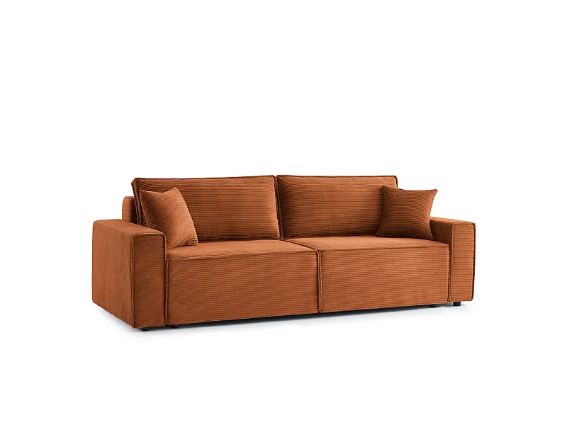 Canapé droit convertible velours côtelé 3 places terracotta IOLITE
