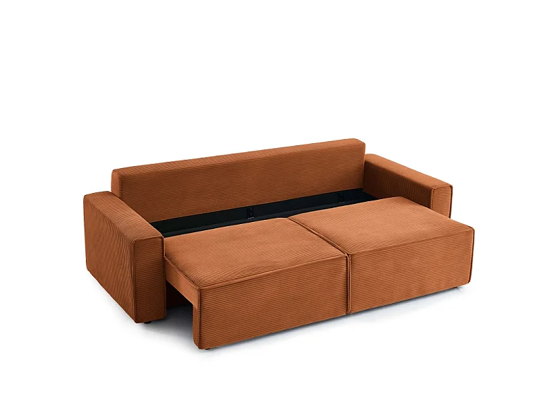 Canapé droit convertible velours côtelé 3 places terracotta IOLITE