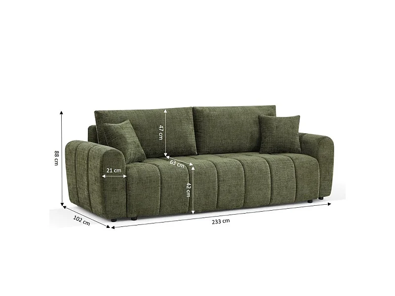 Canapé droit convertible tissu texturé 3 places vert CABOURG