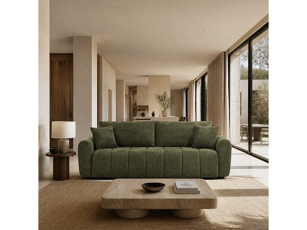 Canapé droit convertible tissu texturé 3 places vert CABOURG