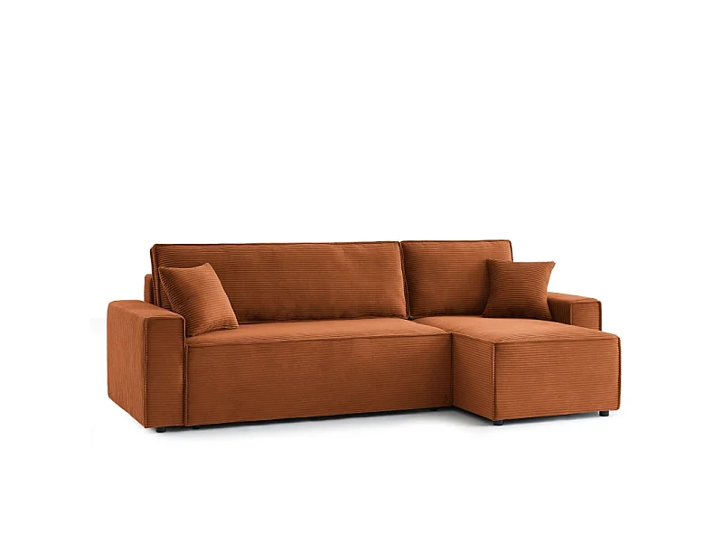Canapé d'angle convertible réversible velours côtelé 4 places terracotta IOLITE