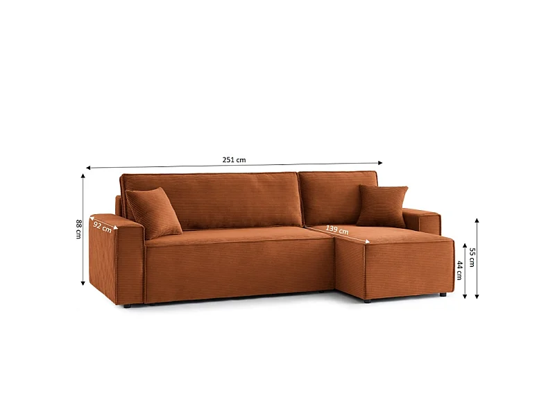 Canapé d'angle convertible réversible velours côtelé 4 places terracotta IOLITE