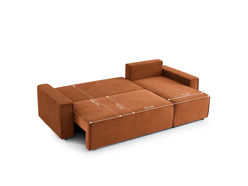 Canapé d'angle convertible réversible velours côtelé 4 places terracotta IOLITE
