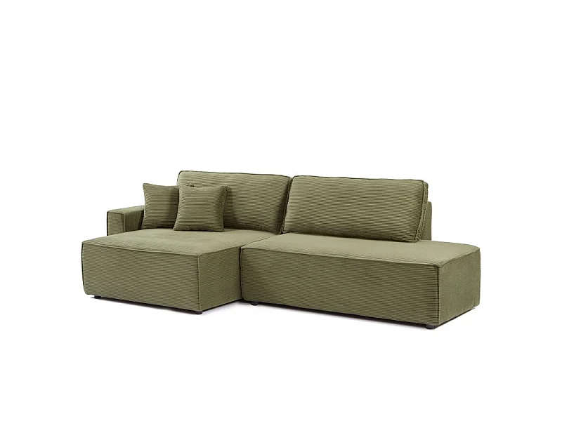 Canapé d'angle gauche ouvert convertible velours côtelé 4 places vert IOLITE