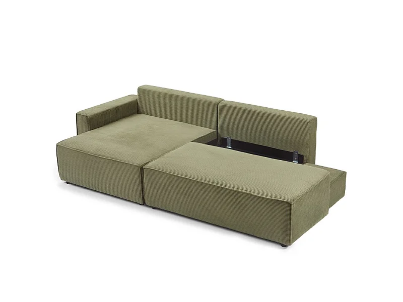 Canapé d'angle gauche ouvert convertible velours côtelé 4 places vert IOLITE