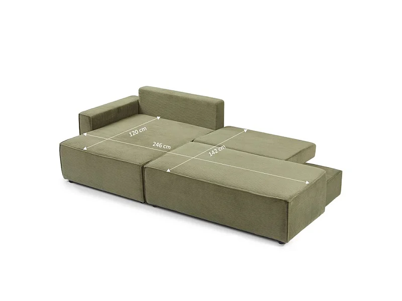 Canapé d'angle gauche ouvert convertible velours côtelé 4 places vert IOLITE