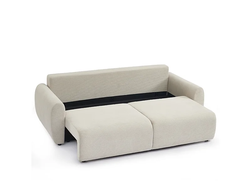 Canapé droit convertible velours côtelé 3 places beige KALYS