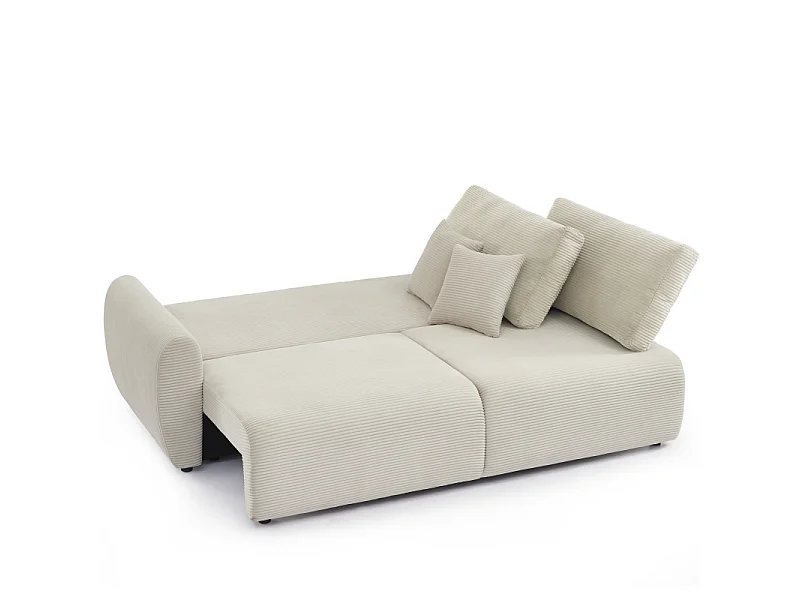 Canapé droit convertible velours côtelé 3 places beige KALYS