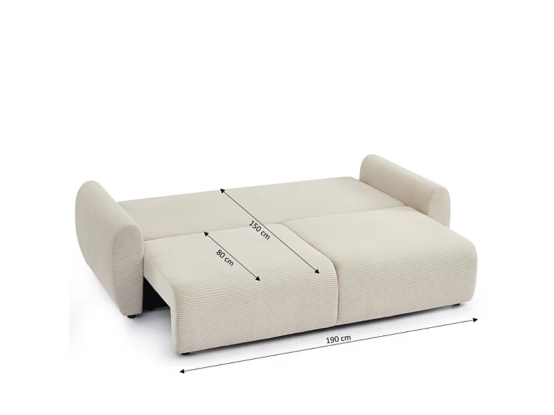Canapé droit convertible velours côtelé 3 places beige KALYS