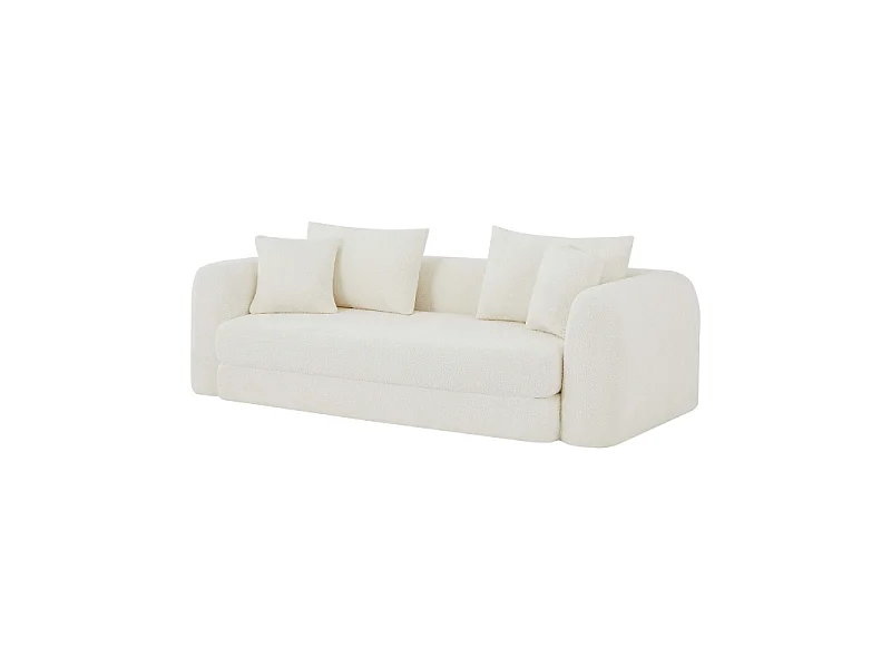 Canapé droit compressé convertible tissu bouclette 3 places beige ETRETAT