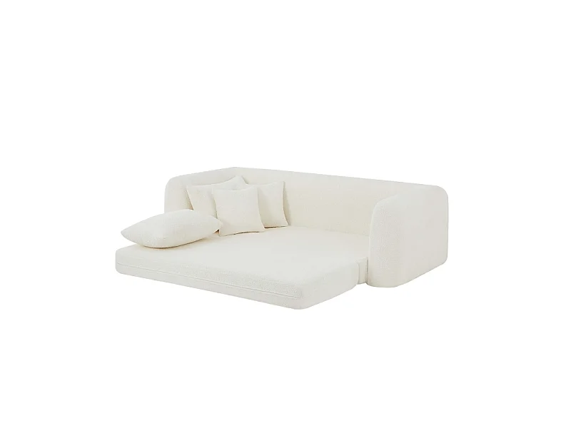 Canapé droit compressé convertible tissu bouclette 3 places beige ETRETAT