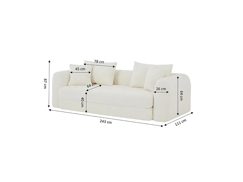 Canapé droit compressé convertible tissu bouclette 3 places beige ETRETAT
