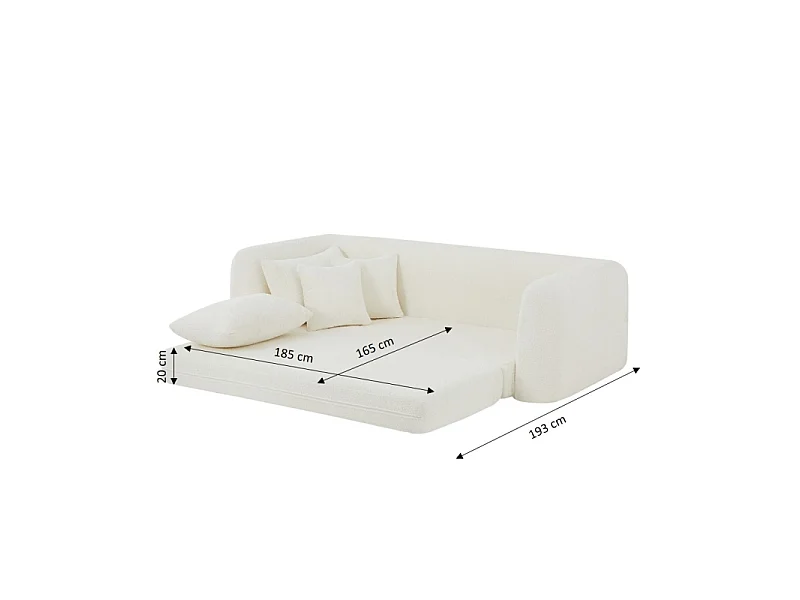 Canapé droit compressé convertible tissu bouclette 3 places beige ETRETAT