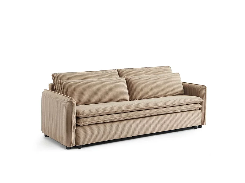 Canapé droit convertible velours côtelé 3 places taupe BOHEME