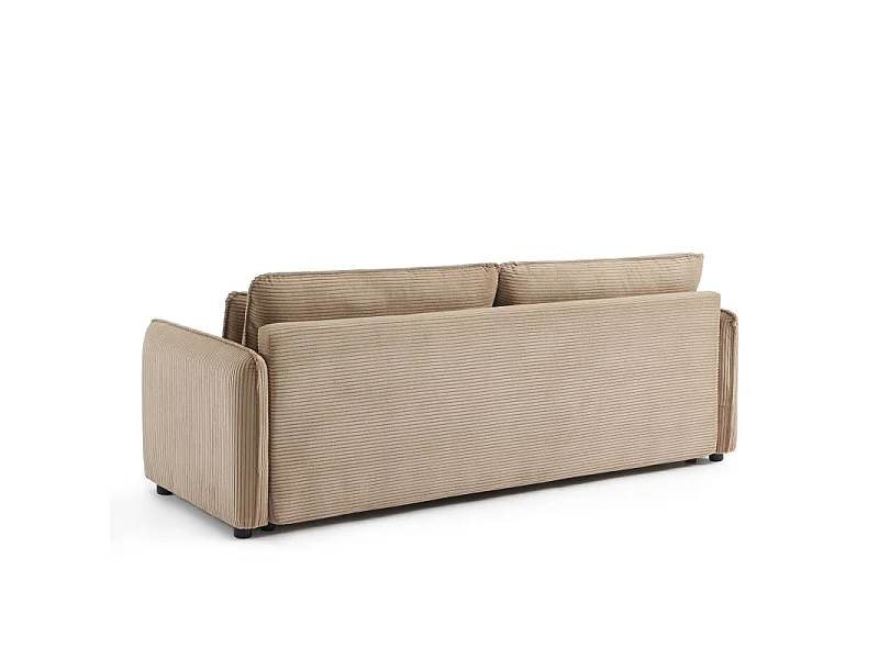 Canapé droit convertible velours côtelé 3 places taupe BOHEME