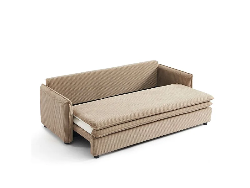 Canapé droit convertible velours côtelé 3 places taupe BOHEME
