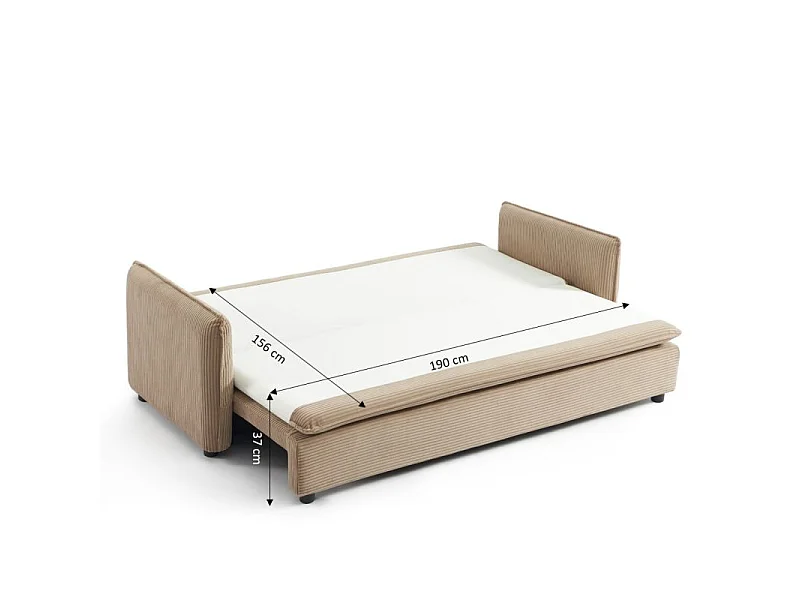 Canapé droit convertible velours côtelé 3 places taupe BOHEME