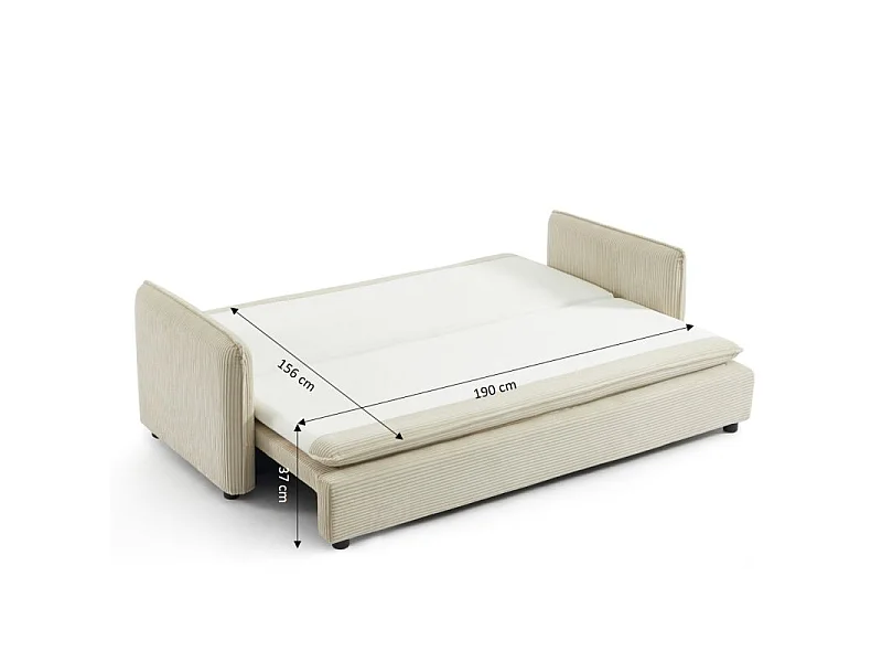 Canapé droit convertible velours côtelé 3 places taupe BOHEME