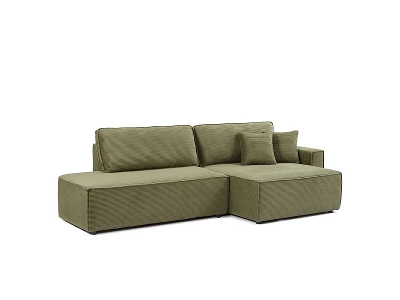 Canapé d'angle droit ouvert convertible velours côtelé 4 places vert IOLITE
