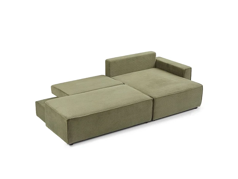 Canapé d'angle droit ouvert convertible velours côtelé 4 places vert IOLITE