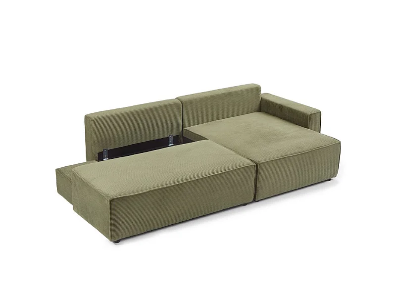 Canapé d'angle droit ouvert convertible velours côtelé 4 places vert IOLITE