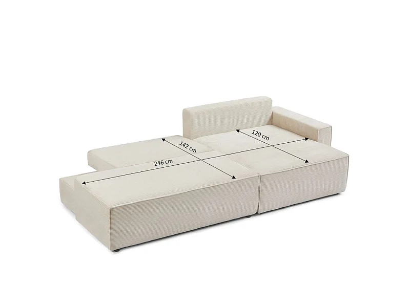 Canapé d'angle droit ouvert convertible velours côtelé 4 places vert IOLITE