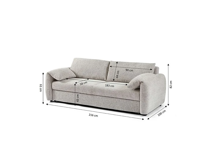Canapé droit convertible tissu chenille tramé 3 places beige ANNECY