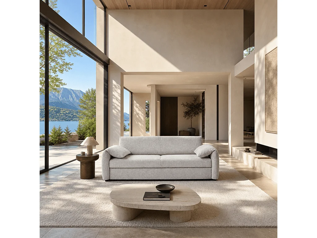 Canapé droit convertible tissu chenille tramé 3 places beige ANNECY